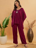 InWeave Women's Jam Wine Solid Boho Full Sleeve Coord Set