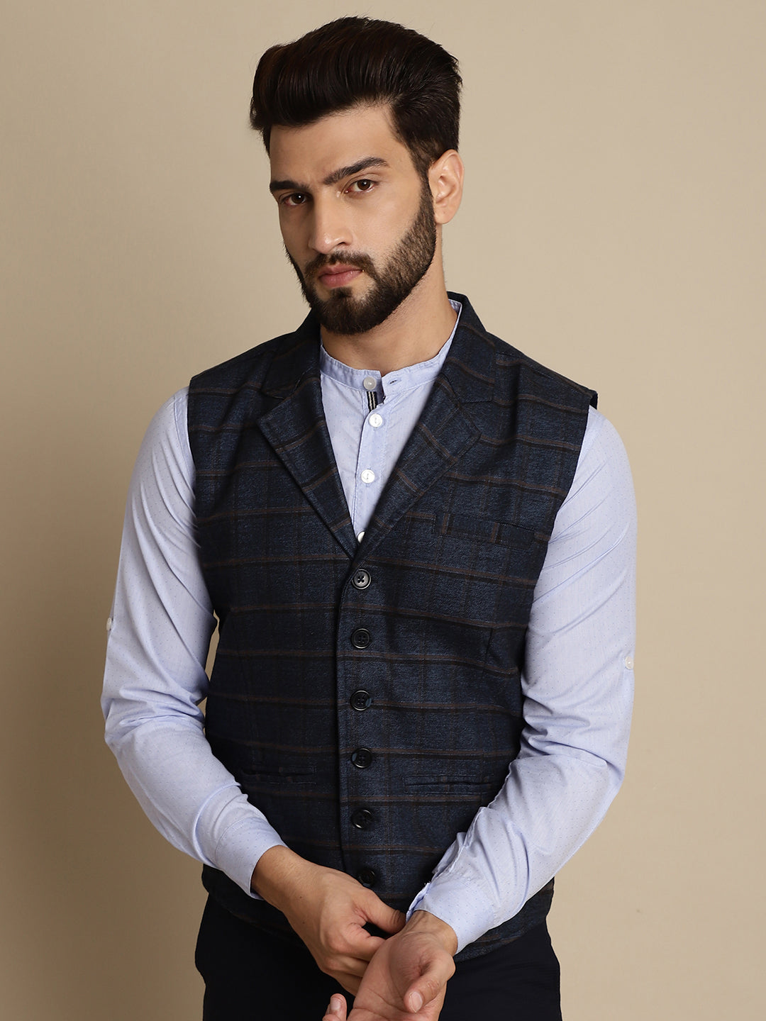 Even Apparels Men's Blue Waistcoat with Notched Lapel