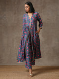 trueBrowns Blue Pink Printed Silk Kurta Pant Set