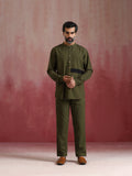 trueBrowns Men's Olive green Cotton Mandarin Collar Kurta Co-ord set