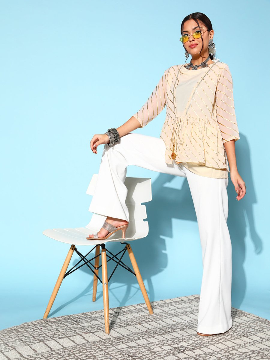 Ahalyaa Off-White Solid Fluid Tie-Up Top