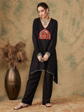 InWeave Women's Black Trangle Maroon Patch Work Assymentrical Kurta Set