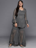Ahalyaa Plus Size Ethnic Printed Chiffon Wrap Tunic with Sharara