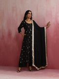 trueBrowns Black Viscose Silk Kurta Set