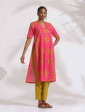 trueBrowns Pink Cotton Print A-line Kurta Set