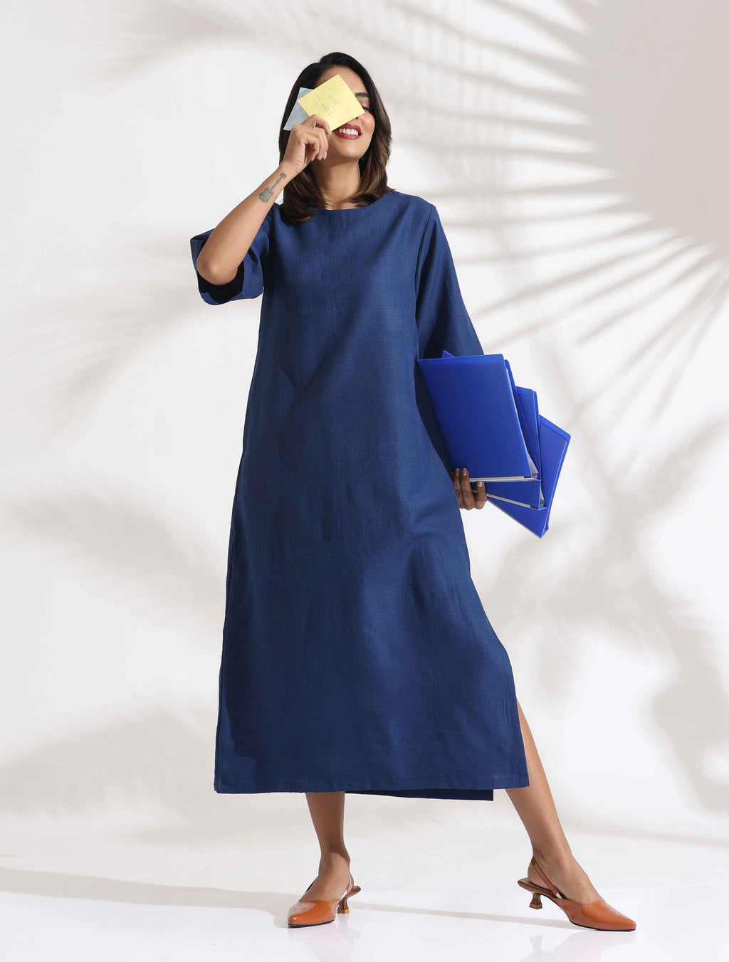 trueBrowns Blue Slub Dress