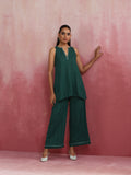 trueBrowns Dark Green Cotton Dobby Kurta Co-ord set