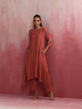 trueBrowns Peach Cotton Dobby Kurta Set