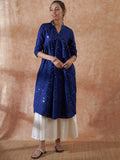 InWeave Women's Blue Mirror Work Flared Kurta