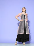InWeave Women's Black Strappy Kurta Set With Peach Organza Cape