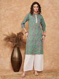 InWeave Women's Sea Green Pink Lace Gota Work Straight Kurta
