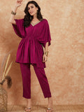 InWeave Women's Magenta Lurex V Neck Gota Kaftan Style Kurta Set