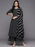 KSUT (House of Varanga) Black And White Cotton Printed Anarkali Kurta Paired With Palazzo And Chiffon Dupatta