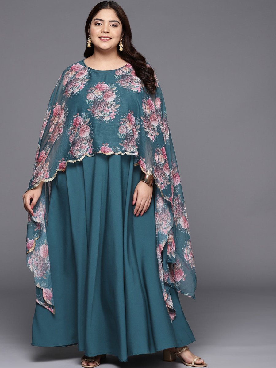 Ahalyaa Plus Size Boat Neck Maxi Ethnic Dress