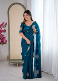 Evanik Designer Heavy Fendy Satin With Beads Embroidered Work Saree With Unstitched Blouse