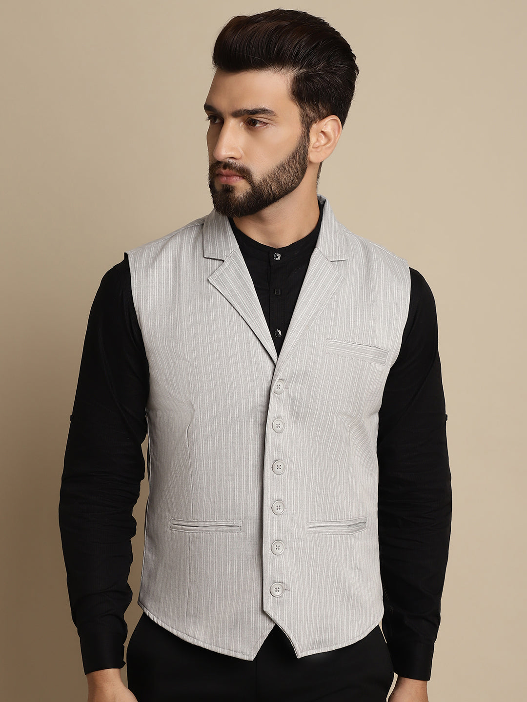 Even Apparels Men's Grey Waistcoat with Notched Lapel