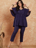 InWeave Women's Royal Blue Lurex V Neck Gota Kaftan Style Kurta Set
