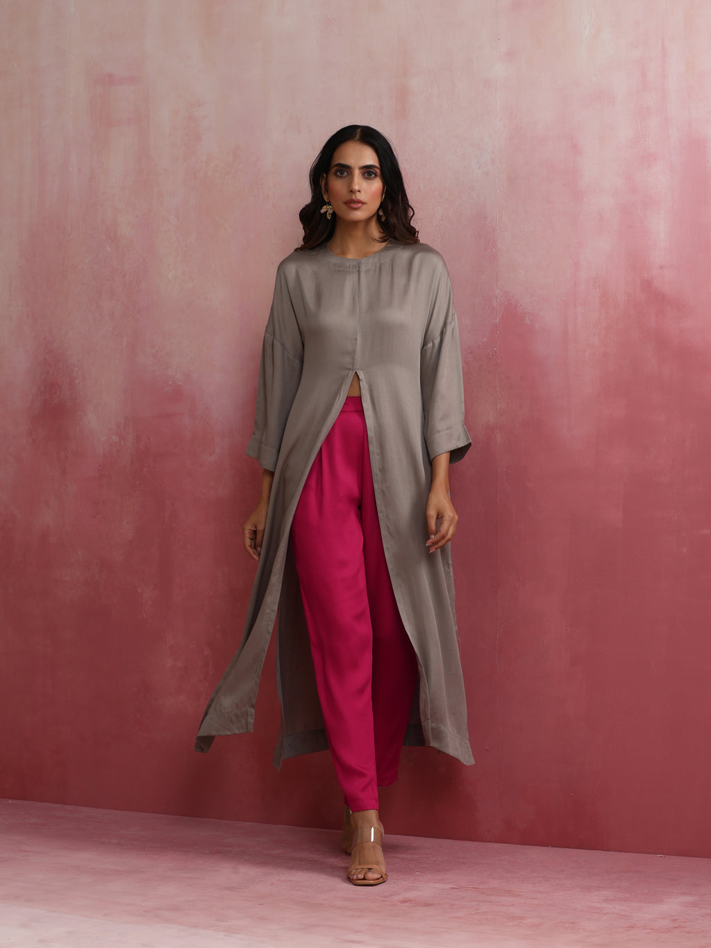 trueBrowns Grey High Slit Modal Kurta Set