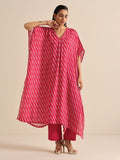trueBrowns Pink Lehariya Printed Silk Kaftan Pant Set