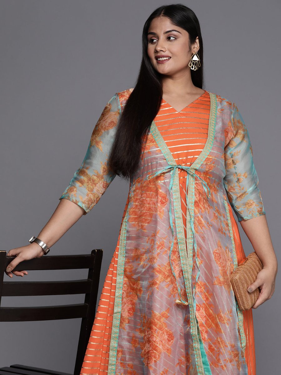 Ahalyaa Plus Size V-Neck Maxi Ethnic Dress