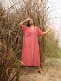 trueBrowns Coral Cotton Dobby Front Slit Dress