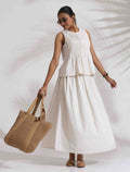 trueBrowns Off-White Cotton Skirt Co-ord Set