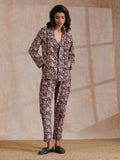 trueBrowns Black Floral Overall Bagru Print Cotton Pant Suit Set