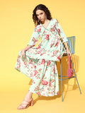 Ahalyaa Women Floral Printed Pleated Kurti with Sharara