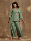 trueBrowns Light Green Bandhani Printed Silk Co-Ord Set