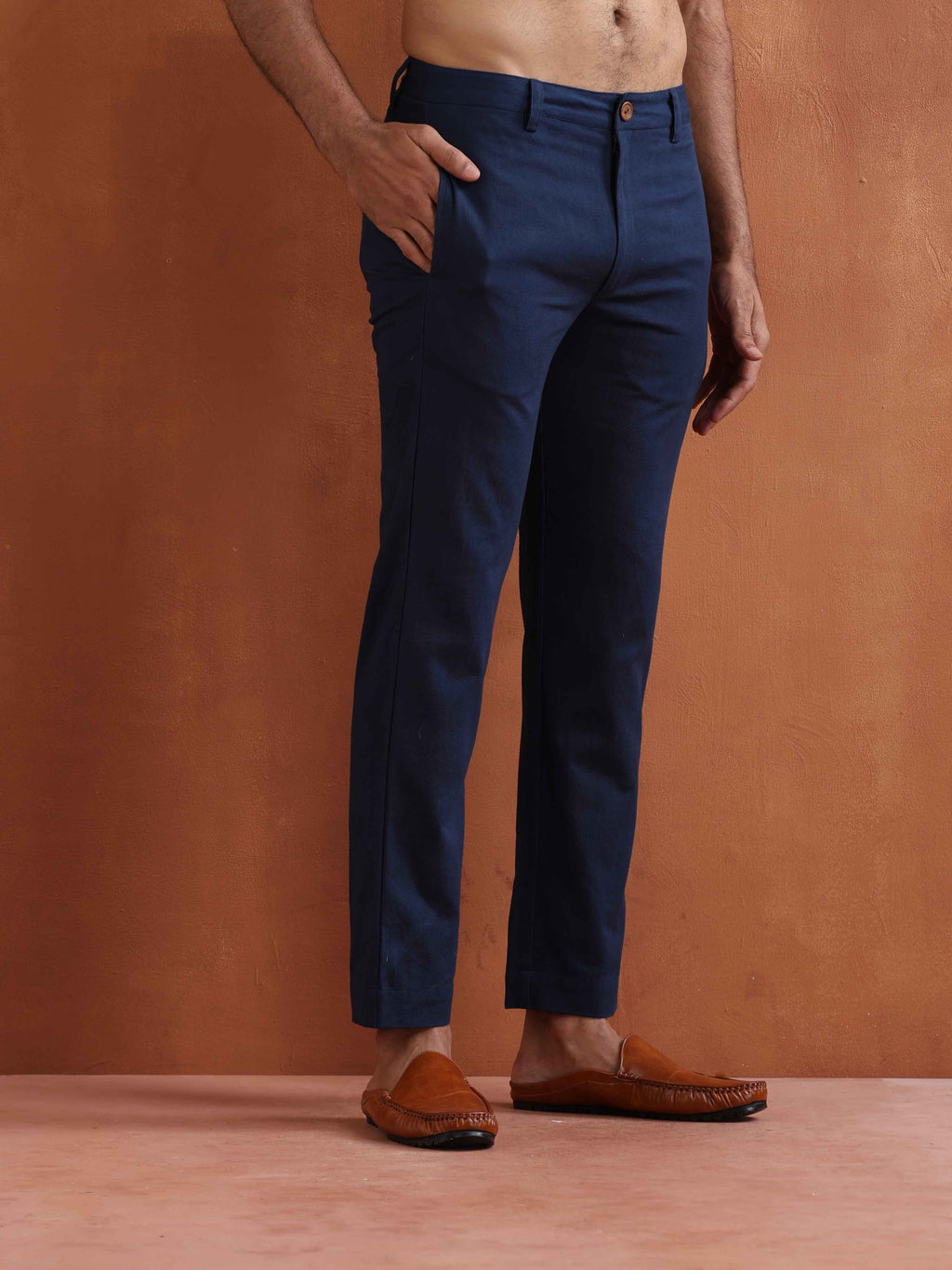 trueBrowns Men's Blue Cotton Twill Pants