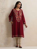 trueBrowns Maroon Kashmiri Embroidered Woollen Phiran Kurta