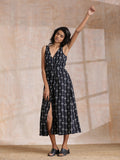 trueBrowns Black White Geometric Print Cotton Sleeveless Wrap Dress