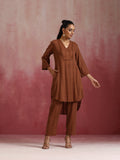 trueBrowns Brown Cotton Dobby Kurta Co-ord set