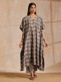 trueBrowns Clay Dabu Overall Print Cotton Panel Kaftan Kurta Pant Set