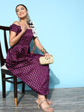 InWeave Women's Wine Brocade Dress