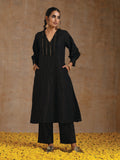trueBrowns Black Gold Cotton Overlap Yoke Kurta Set