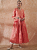 InWeave Women's Peach Mirror Work Long Anarkali Kurta