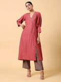 trueBrowns Cotton Linen Rust Red Kurta Pant Set