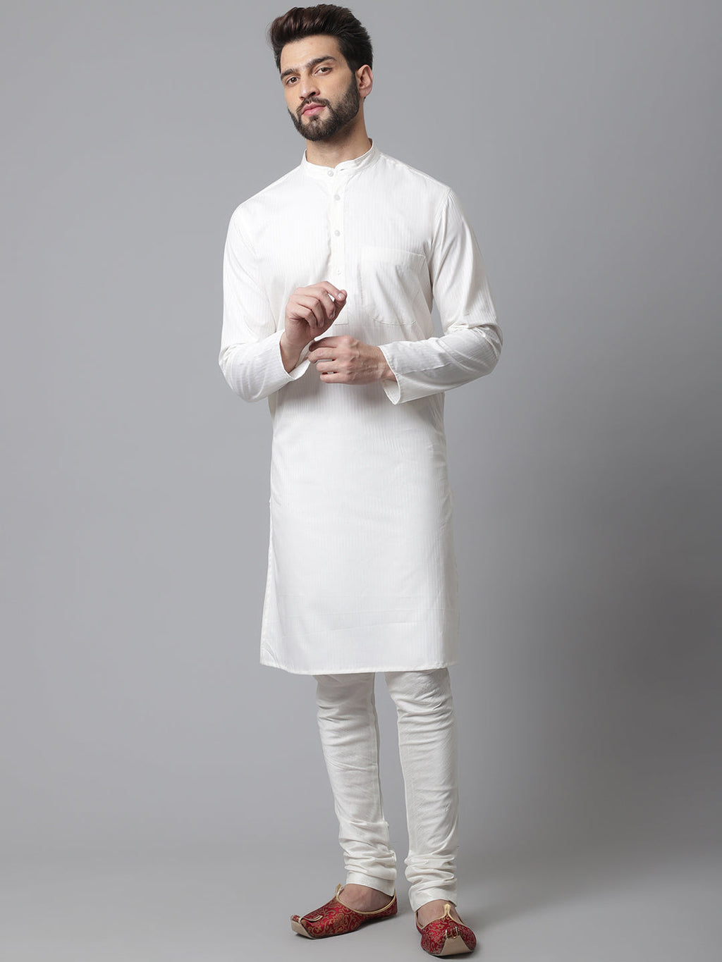 Even Apparels White Pure Cotton Kurta With Band Collar