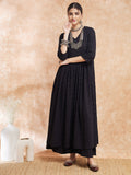 InWeave Women's Black Chikankari Long Anarkali Kurta Sharara Set