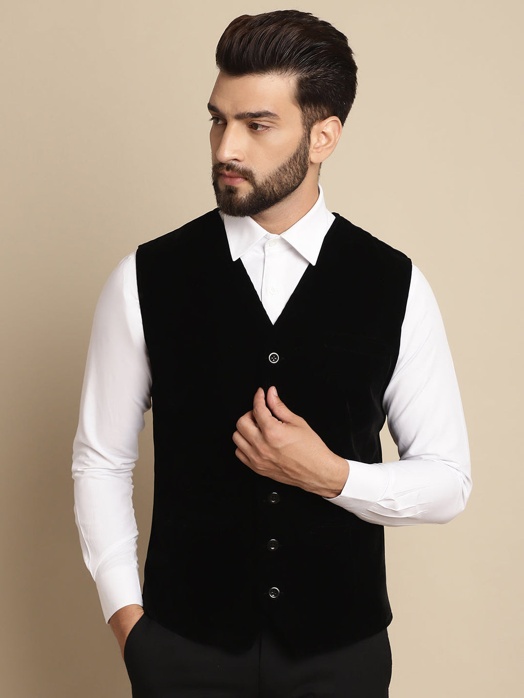 Even Apparels Men's Black Waistcoat with welt pockets