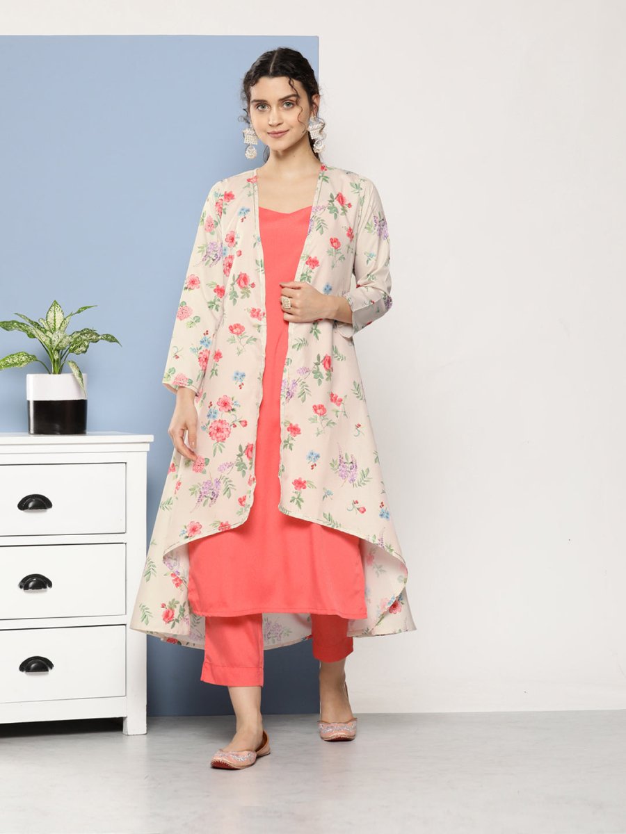 Ahalyaa Women Pink Floral Gotta Patti Kurta with Trousers