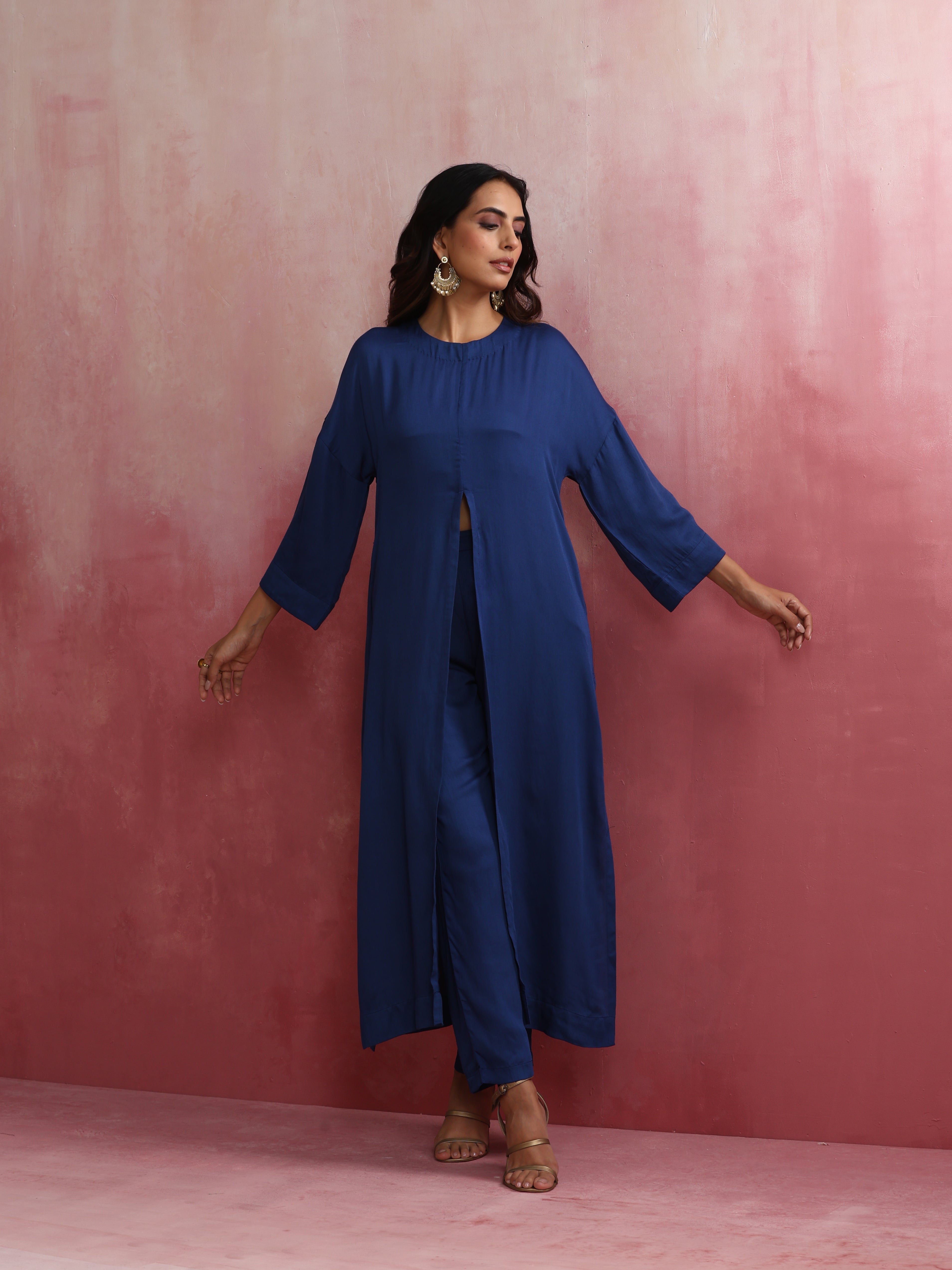 trueBrowns Blue Modal Front Slit Kurta set