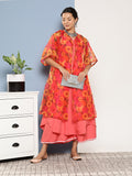 InWeave Women's Peach Cr Strappy Set With Peach Yellow Floral Cape