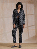trueBrowns Black White Geometric Print Cotton Pant Suit Set