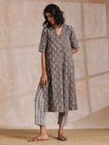 trueBrowns Clay Dabu Zig-Zag Motifs Print Cotton Kurta Pant Set