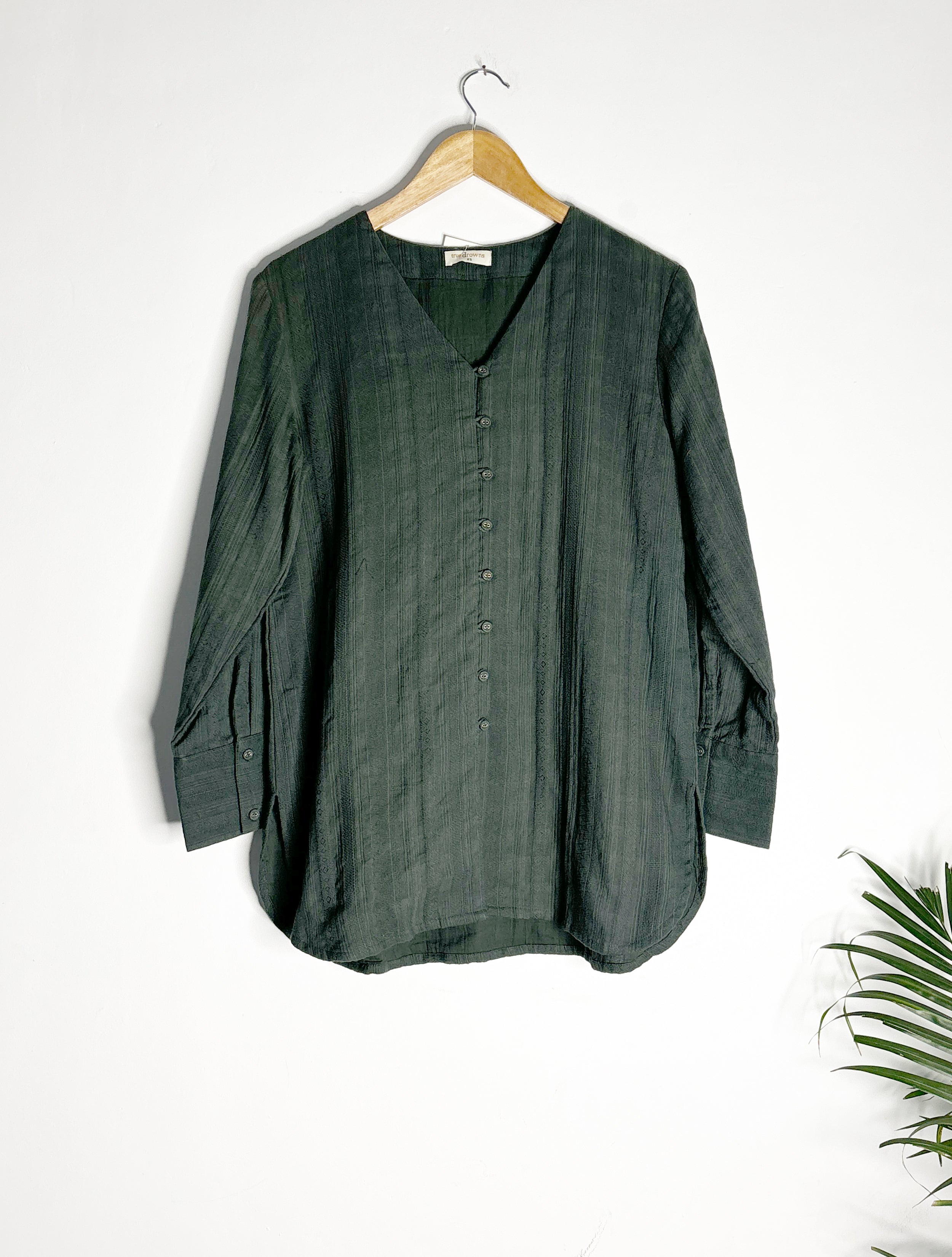 trueBrowns Green Gauze Dobby Kurta Co-ord Set