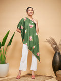 InWeave Women's Green Small Flower One Shoulder Kurta