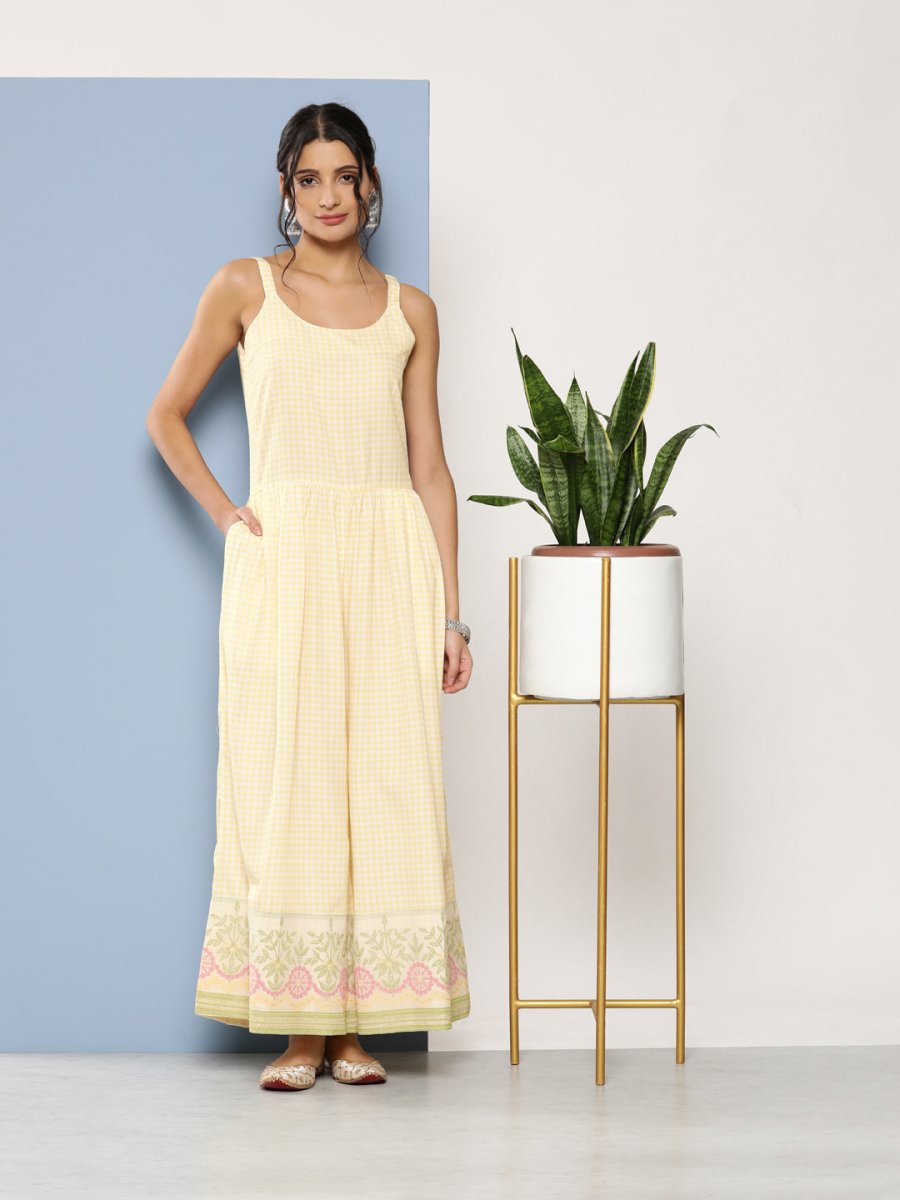 Ahalyaa Checked Waist Tie-Ups Basic Jumpsuit