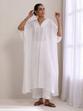 trueBrowns White Dobby Panel Kaftan Kurta Pant Set
